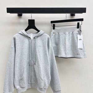 ALO Yoga Women's Gray Hoodie and Skirt Set